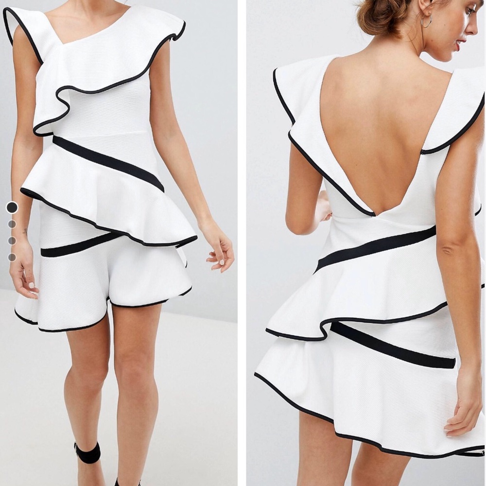 LAST CHANCE! ASOS Mono Tipped Ruffle Mini Dress Size 4